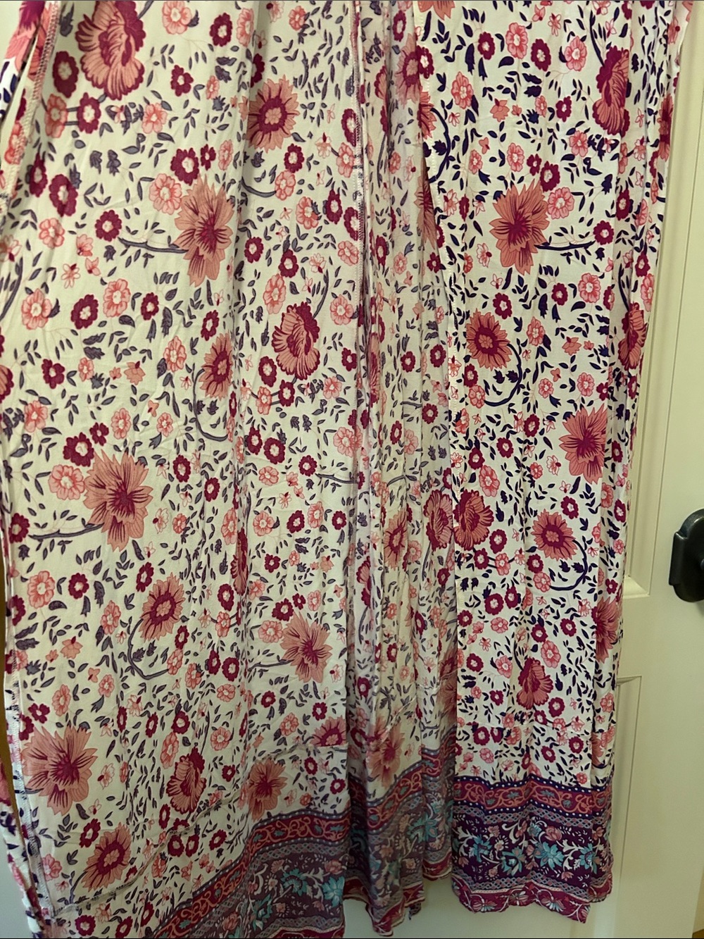 Floral V-Neck Maxi Wrap Dress in Pink with Complimentary Border. Summer Weight - Picture 4 of 8